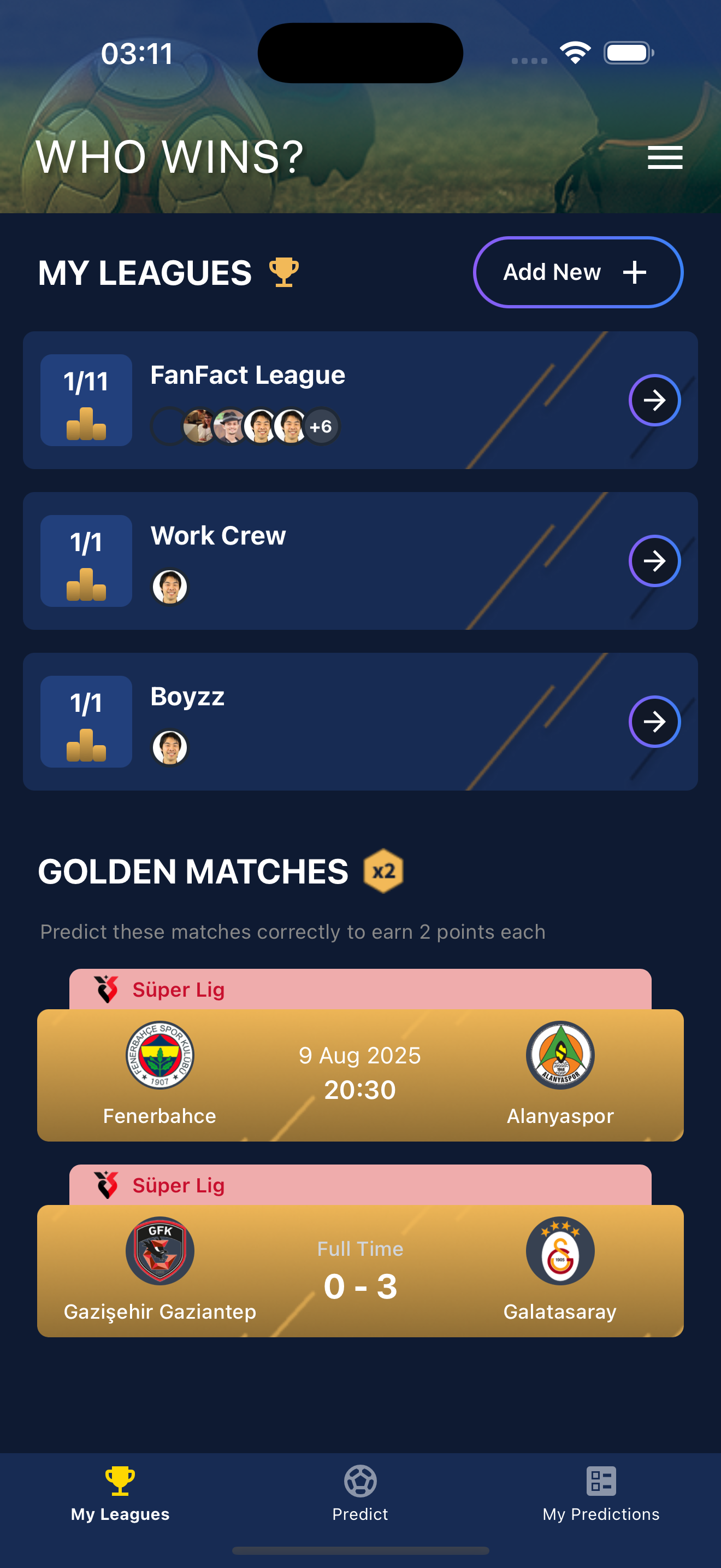 My Leagues Screen